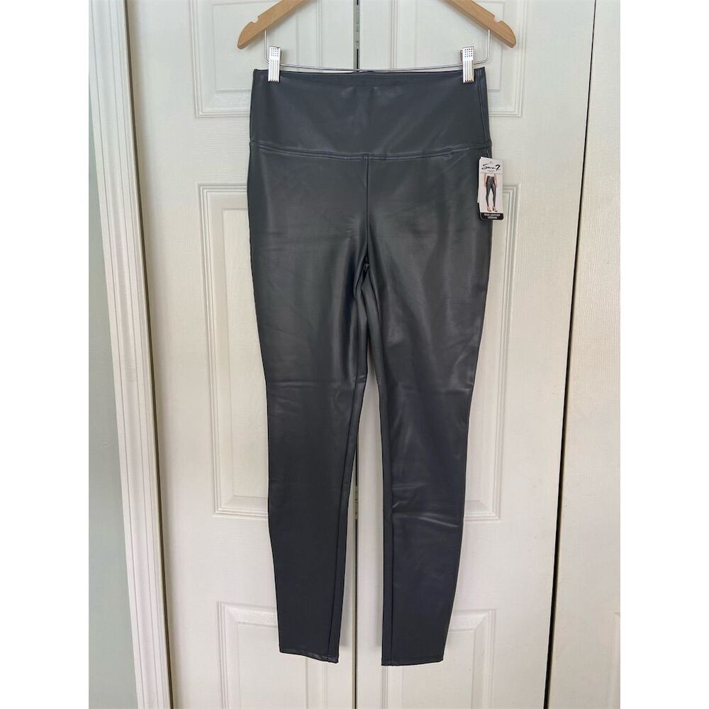 7 For All Mankind Women's Grey High-Waisted faux leather leggings Size M